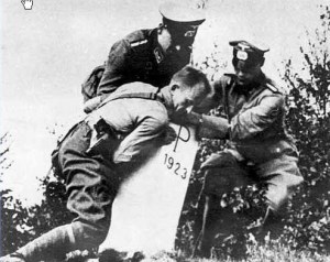 Germans break the border signs