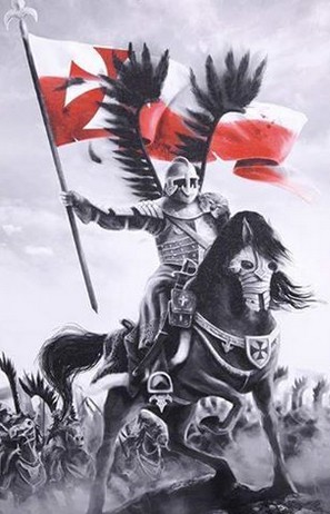 Husar na koniu z choragwia