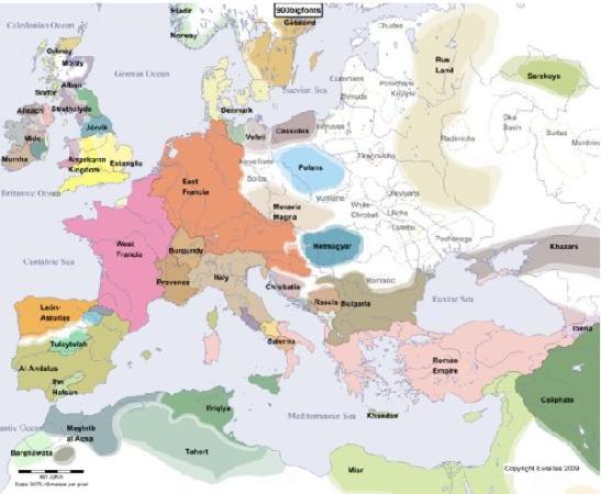Map of Europe in 900 AD