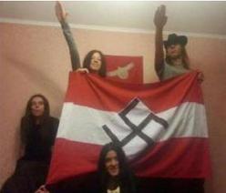 Ukrainian nazis show swastica flag