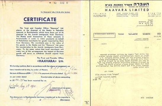 Haavara Agreement Certificate