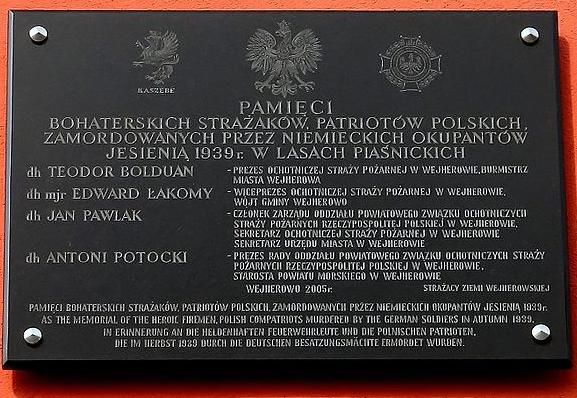 Plaque for Wejherowo firefighters which were killed by Nazis