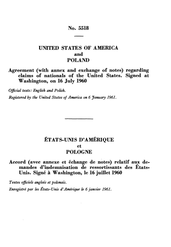 Indemnification Clause of the 1960 Treaty between Poland and the USA.